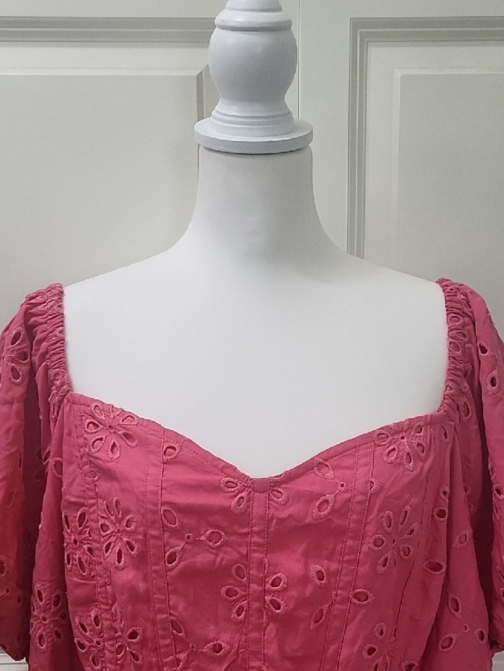 Torrid Pink Babydoll Eyelet Challis Blouse Size 4 (4X) Flowy Peplum Boho Top - Picture 4 of 12